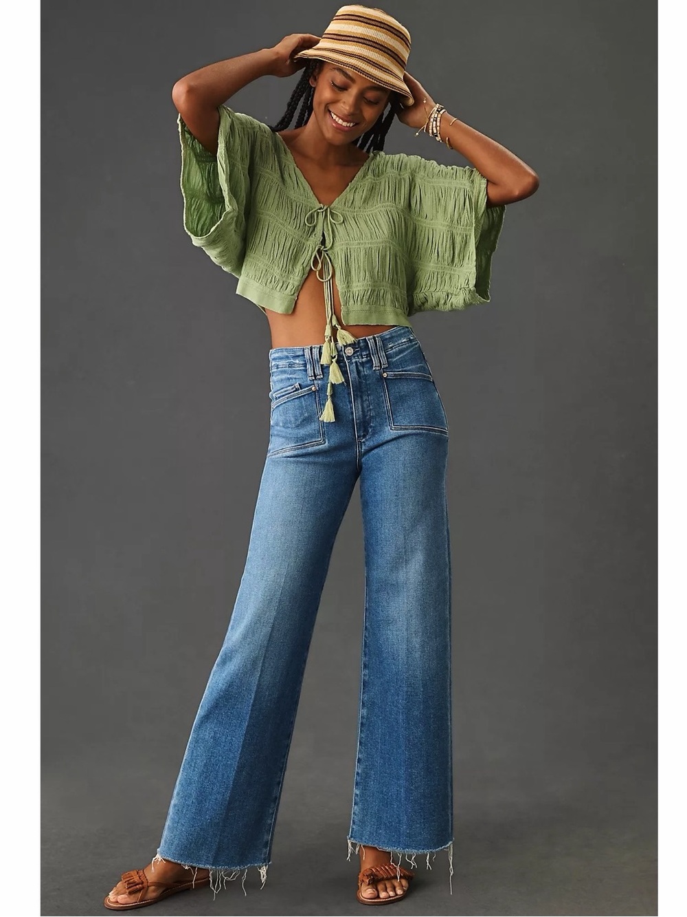 Paige Anthropologie Jeans Womens 29 Anessa High Rise Wide Leg Crop Raw Hem